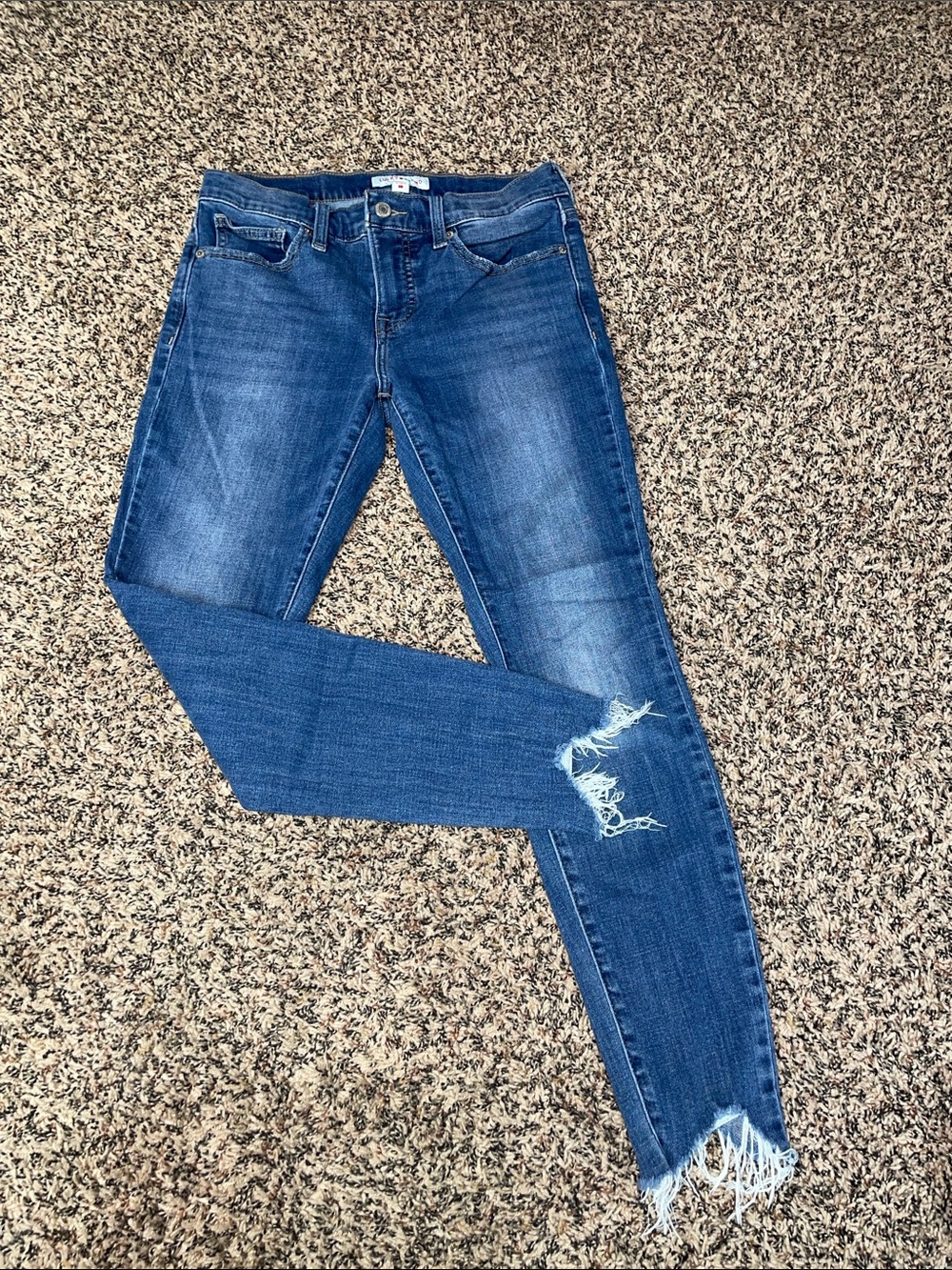 Lucky Brand Women's Mid Rise Blue Distressed Ankle Skinny Jeans 6 EUC